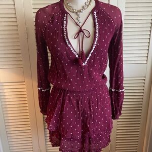 PAIGE Burgundy Mini Dress with White Accents size sm